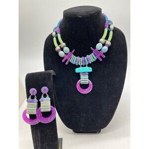 Vintage Handmade Custom Choker Necklace and Ear Rings. Good Condition. Hard plas